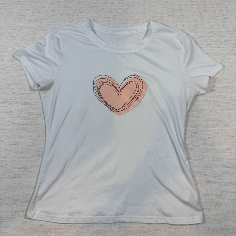SHEIN T-Shirt Womens Size M White Good Pink Heart Graphic Short Sleeve Tee